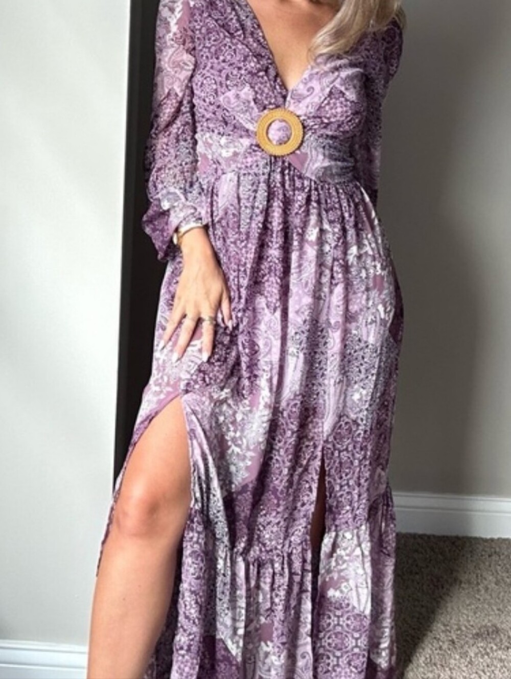 Jessica Simpson Purple Paisley Patchwork Maxi Dress, size Medium.